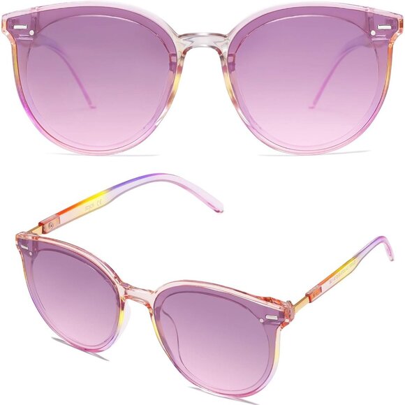 ⚡SOJOS Womens Purple Trendy Classic Round Retro Vintage Large Frame Sunglasses - Picture 3 of 5